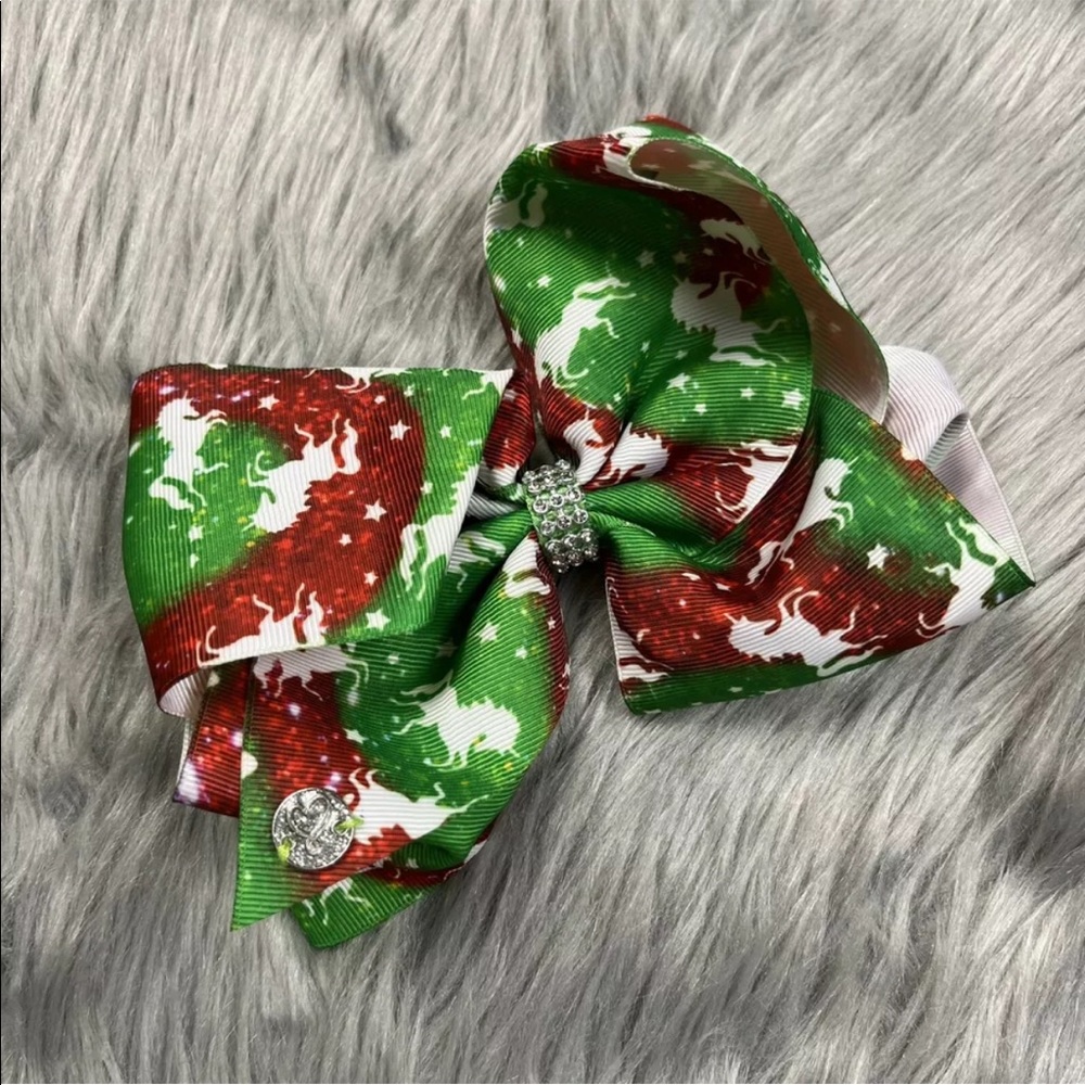 Jojo Siwa Christmas Holiday Red Green Unicorn Jewel Bow